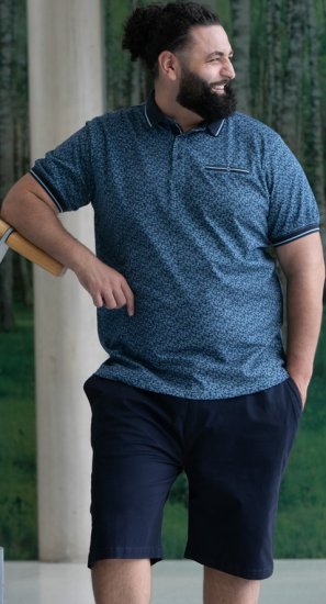 D555 Woolwich AOP Polo Shirt With Ribbed Collar Blue - Πόλο μπλουζάκια - Aνδρικά μπλουζακια πολο μεγάλα μεγέθη