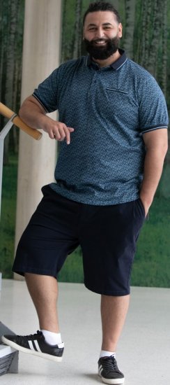 D555 Woolwich AOP Polo Shirt With Ribbed Collar Blue - Πόλο μπλουζάκια - Aνδρικά μπλουζακια πολο μεγάλα μεγέθη