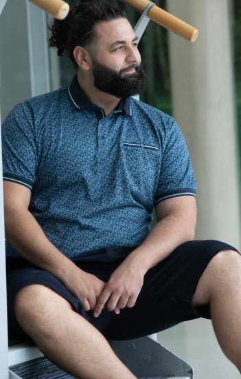 D555 Woolwich AOP Polo Shirt With Ribbed Collar Blue - Πόλο μπλουζάκια - Aνδρικά μπλουζακια πολο μεγάλα μεγέθη