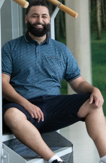 D555 Woolwich AOP Polo Shirt With Ribbed Collar Blue - Πόλο μπλουζάκια - Aνδρικά μπλουζακια πολο μεγάλα μεγέθη