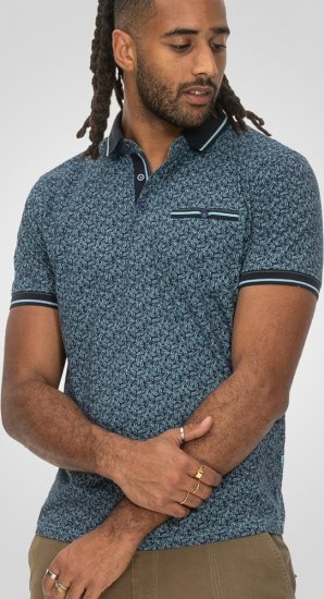 D555 Woolwich AOP Polo Shirt With Ribbed Collar Blue - Πόλο μπλουζάκια - Aνδρικά μπλουζακια πολο μεγάλα μεγέθη
