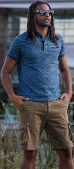 D555 Woolwich AOP Polo Shirt With Ribbed Collar Blue - Πόλο μπλουζάκια - Aνδρικά μπλουζακια πολο μεγάλα μεγέθη