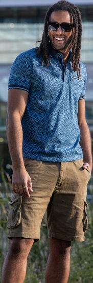 D555 Woolwich AOP Polo Shirt With Ribbed Collar Blue - Πόλο μπλουζάκια - Aνδρικά μπλουζακια πολο μεγάλα μεγέθη