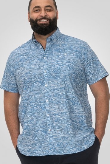 D555 Torquay AOP Short Sleeve Button Down Collar Shirt Blue Wave - Πουκάμισα - Aνδρικά πουκαμισα μεγαλα μεγάλα μεγέθη