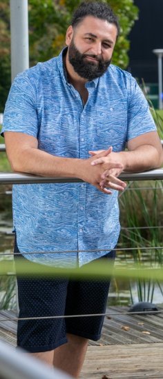 D555 Torquay AOP Short Sleeve Button Down Collar Shirt Blue Wave - Πουκάμισα - Aνδρικά πουκαμισα μεγαλα μεγάλα μεγέθη
