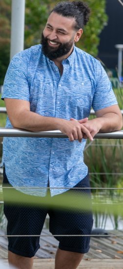 D555 Torquay AOP Short Sleeve Button Down Collar Shirt Blue Wave - Πουκάμισα - Aνδρικά πουκαμισα μεγαλα μεγάλα μεγέθη
