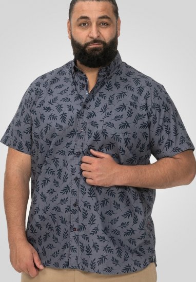 D555 Kettering Hawaiian Leaf AOP Short Sleeve Button Down Collar Shirt Denim - Πουκάμισα - Aνδρικά πουκαμισα μεγαλα μεγάλα μεγέθη
