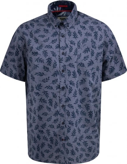 D555 Kettering Hawaiian Leaf AOP Short Sleeve Button Down Collar Shirt Denim - Πουκάμισα - Aνδρικά πουκαμισα μεγαλα μεγάλα μεγέθη