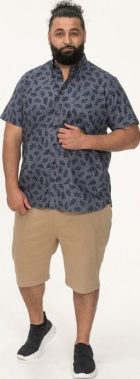 D555 Kettering Hawaiian Leaf AOP Short Sleeve Button Down Collar Shirt Denim - Πουκάμισα - Aνδρικά πουκαμισα μεγαλα μεγάλα μεγέθη