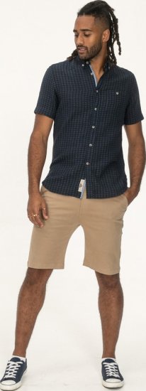 D555 Pontefract Jacquard Linen Mix Short Sleeve Shirt With Button Down Navy - Πουκάμισα - Aνδρικά πουκαμισα μεγαλα μεγάλα μεγέθη