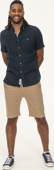 D555 Pontefract Jacquard Linen Mix Short Sleeve Shirt With Button Down Navy - Πουκάμισα - Aνδρικά πουκαμισα μεγαλα μεγάλα μεγέθη