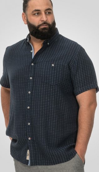 D555 Pontefract Jacquard Linen Mix Short Sleeve Shirt With Button Down Navy - Πουκάμισα - Aνδρικά πουκαμισα μεγαλα μεγάλα μεγέθη