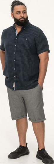 D555 Pontefract Jacquard Linen Mix Short Sleeve Shirt With Button Down Navy - Πουκάμισα - Aνδρικά πουκαμισα μεγαλα μεγάλα μεγέθη