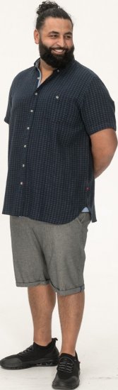 D555 Pontefract Jacquard Linen Mix Short Sleeve Shirt With Button Down Navy - Πουκάμισα - Aνδρικά πουκαμισα μεγαλα μεγάλα μεγέθη
