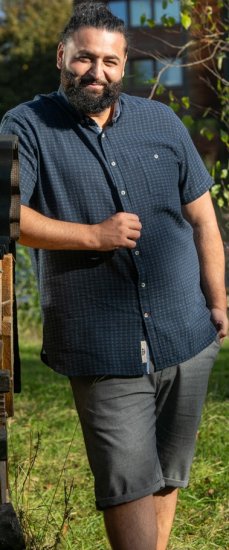 D555 Pontefract Jacquard Linen Mix Short Sleeve Shirt With Button Down Navy - Πουκάμισα - Aνδρικά πουκαμισα μεγαλα μεγάλα μεγέθη