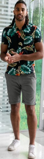 D555 Selby Hawaiian AOP Short Sleeve Revere Collar Shirt Black - Πουκάμισα - Aνδρικά πουκαμισα μεγαλα μεγάλα μεγέθη