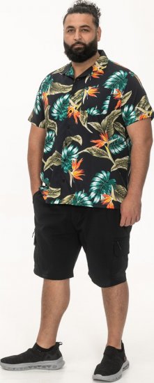 D555 Selby Hawaiian AOP Short Sleeve Revere Collar Shirt Black - Πουκάμισα - Aνδρικά πουκαμισα μεγαλα μεγάλα μεγέθη