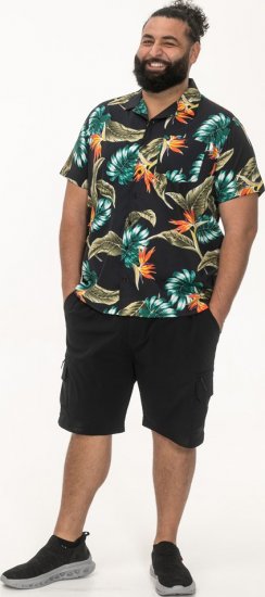 D555 Selby Hawaiian AOP Short Sleeve Revere Collar Shirt Black - Πουκάμισα - Aνδρικά πουκαμισα μεγαλα μεγάλα μεγέθη