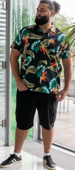 D555 Selby Hawaiian AOP Short Sleeve Revere Collar Shirt Black - Πουκάμισα - Aνδρικά πουκαμισα μεγαλα μεγάλα μεγέθη