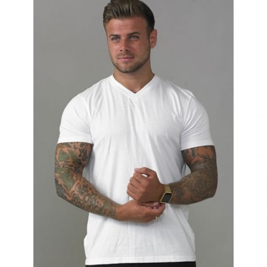 D555 Signature V-neck T-shirt White - Μακό μπλουζάκια - Aνδρικά μπλουζεσ μεγάλα μεγέθη