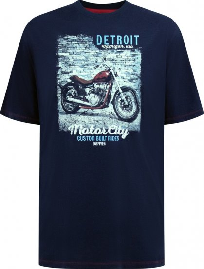 D555 Knowle Detroit Motor Bike Printed Crew Neck T-Shirt Navy - Μακό μπλουζάκια - Aνδρικά μπλουζεσ μεγάλα μεγέθη
