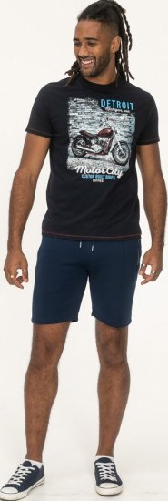 D555 Knowle Detroit Motor Bike Printed Crew Neck T-Shirt Navy - Μακό μπλουζάκια - Aνδρικά μπλουζεσ μεγάλα μεγέθη
