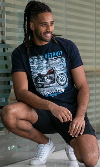 D555 Knowle Detroit Motor Bike Printed Crew Neck T-Shirt Navy - Μακό μπλουζάκια - Aνδρικά μπλουζεσ μεγάλα μεγέθη
