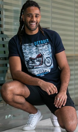 D555 Knowle Detroit Motor Bike Printed Crew Neck T-Shirt Navy - Μακό μπλουζάκια - Aνδρικά μπλουζεσ μεγάλα μεγέθη