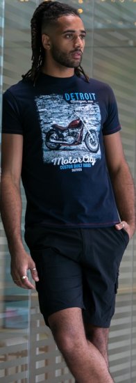 D555 Knowle Detroit Motor Bike Printed Crew Neck T-Shirt Navy - Μακό μπλουζάκια - Aνδρικά μπλουζεσ μεγάλα μεγέθη