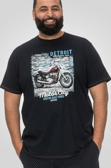 D555 Knowle Detroit Motor Bike Printed Crew Neck T-Shirt Navy - Μακό μπλουζάκια - Aνδρικά μπλουζεσ μεγάλα μεγέθη