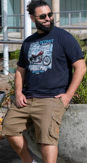 D555 Knowle Detroit Motor Bike Printed Crew Neck T-Shirt Navy - Μακό μπλουζάκια - Aνδρικά μπλουζεσ μεγάλα μεγέθη