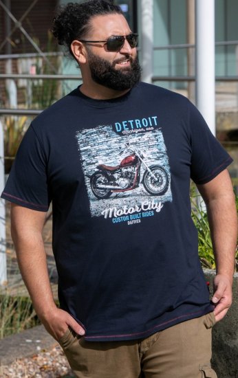 D555 Knowle Detroit Motor Bike Printed Crew Neck T-Shirt Navy - Μακό μπλουζάκια - Aνδρικά μπλουζεσ μεγάλα μεγέθη