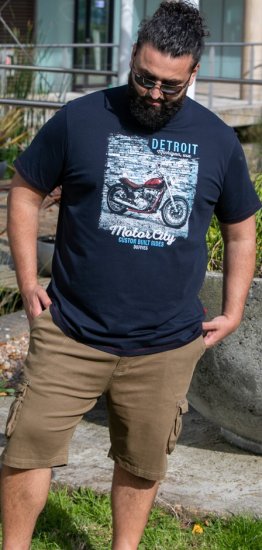 D555 Knowle Detroit Motor Bike Printed Crew Neck T-Shirt Navy - Μακό μπλουζάκια - Aνδρικά μπλουζεσ μεγάλα μεγέθη