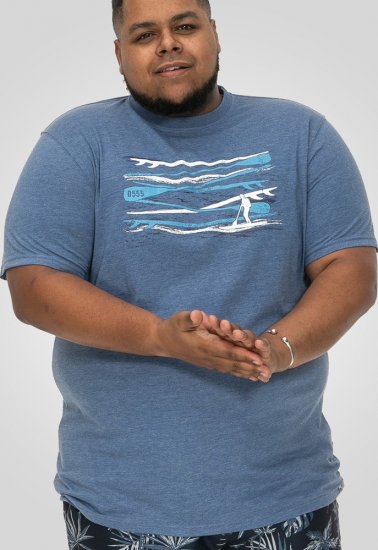 D555 Cardiff Surfer And Waves Printed Crew Neck T-shirt Denim Marl - Μακό μπλουζάκια - Aνδρικά μπλουζεσ μεγάλα μεγέθη