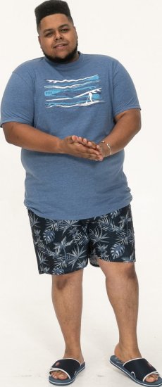 D555 Cardiff Surfer And Waves Printed Crew Neck T-shirt Denim Marl - Μακό μπλουζάκια - Aνδρικά μπλουζεσ μεγάλα μεγέθη