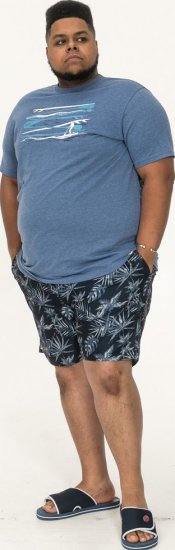D555 Cardiff Surfer And Waves Printed Crew Neck T-shirt Denim Marl - Μακό μπλουζάκια - Aνδρικά μπλουζεσ μεγάλα μεγέθη