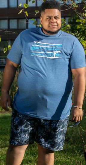 D555 Cardiff Surfer And Waves Printed Crew Neck T-shirt Denim Marl - Μακό μπλουζάκια - Aνδρικά μπλουζεσ μεγάλα μεγέθη