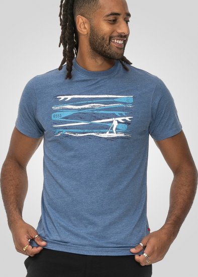 D555 Cardiff Surfer And Waves Printed Crew Neck T-shirt Denim Marl - Μακό μπλουζάκια - Aνδρικά μπλουζεσ μεγάλα μεγέθη