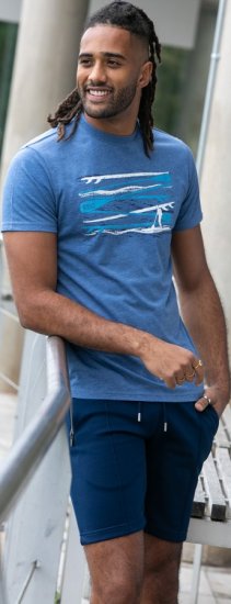 D555 Cardiff Surfer And Waves Printed Crew Neck T-shirt Denim Marl - Μακό μπλουζάκια - Aνδρικά μπλουζεσ μεγάλα μεγέθη