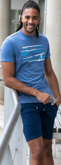 D555 Cardiff Surfer And Waves Printed Crew Neck T-shirt Denim Marl - Μακό μπλουζάκια - Aνδρικά μπλουζεσ μεγάλα μεγέθη