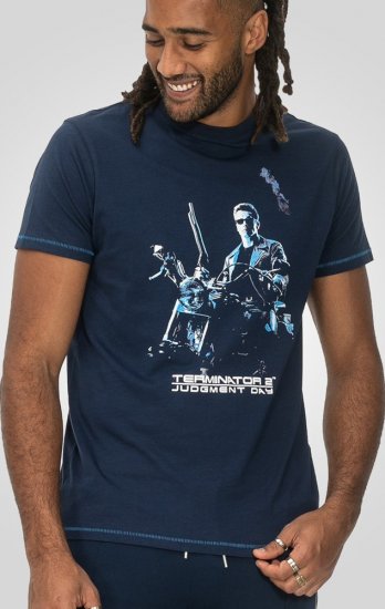 D555 Cameron Official Terminator Printed Crew Neck T-Shirt Dark Navy - Μακό μπλουζάκια - Aνδρικά μπλουζεσ μεγάλα μεγέθη