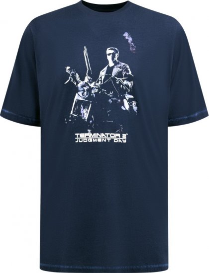 D555 Cameron Official Terminator Printed Crew Neck T-Shirt Dark Navy - Μακό μπλουζάκια - Aνδρικά μπλουζεσ μεγάλα μεγέθη