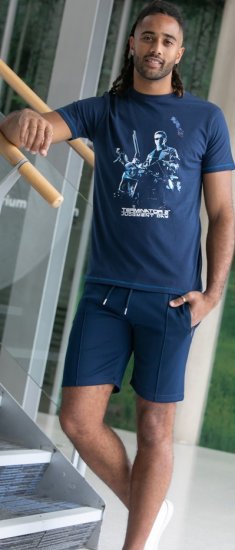 D555 Cameron Official Terminator Printed Crew Neck T-Shirt Dark Navy - Μακό μπλουζάκια - Aνδρικά μπλουζεσ μεγάλα μεγέθη