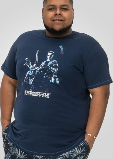 D555 Cameron Official Terminator Printed Crew Neck T-Shirt Dark Navy - Μακό μπλουζάκια - Aνδρικά μπλουζεσ μεγάλα μεγέθη