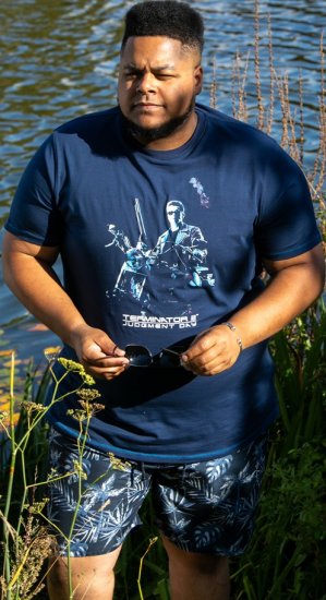 D555 Cameron Official Terminator Printed Crew Neck T-Shirt Dark Navy - Μακό μπλουζάκια - Aνδρικά μπλουζεσ μεγάλα μεγέθη