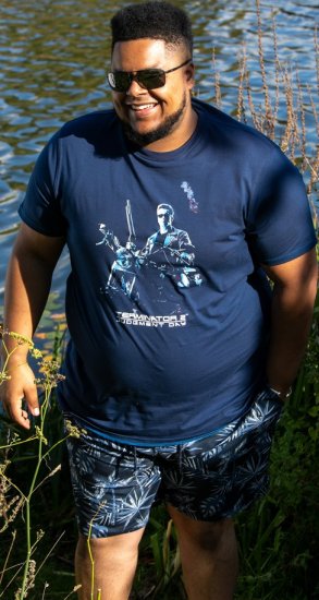 D555 Cameron Official Terminator Printed Crew Neck T-Shirt Dark Navy - Μακό μπλουζάκια - Aνδρικά μπλουζεσ μεγάλα μεγέθη