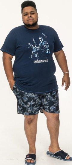 D555 Cameron Official Terminator Printed Crew Neck T-Shirt Dark Navy - Μακό μπλουζάκια - Aνδρικά μπλουζεσ μεγάλα μεγέθη