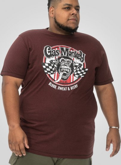 D555 Loughborough Official Gas Monkey Crew Neck T-Shirt Burgundy Black Twist - Μακό μπλουζάκια - Aνδρικά μπλουζεσ μεγάλα μεγέθη
