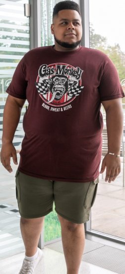 D555 Loughborough Official Gas Monkey Crew Neck T-Shirt Burgundy Black Twist - Μακό μπλουζάκια - Aνδρικά μπλουζεσ μεγάλα μεγέθη