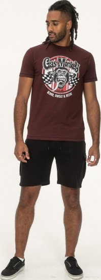 D555 Loughborough Official Gas Monkey Crew Neck T-Shirt Burgundy Black Twist - Μακό μπλουζάκια - Aνδρικά μπλουζεσ μεγάλα μεγέθη